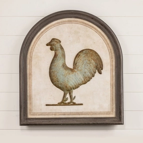 Wood Framed Metal Rooster 