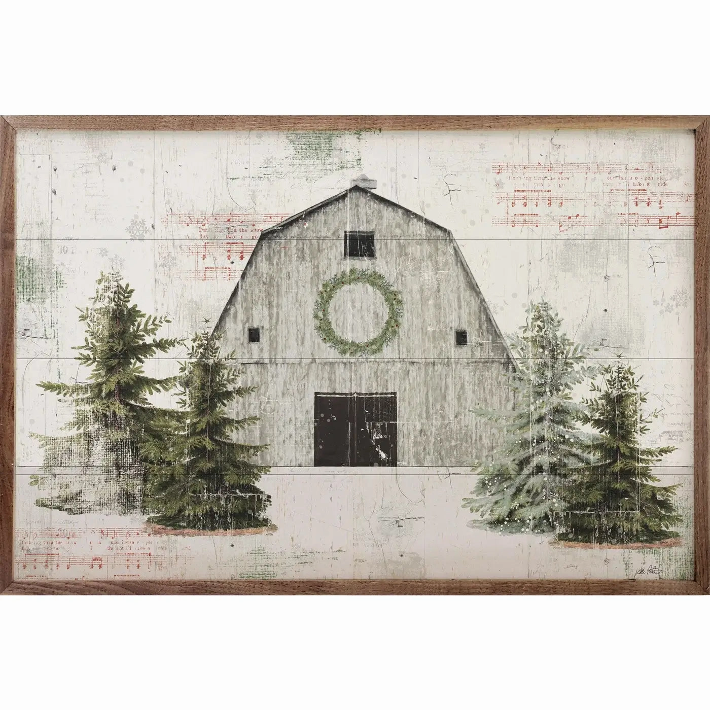Wooded Holiday Barn Wood Framed Print 