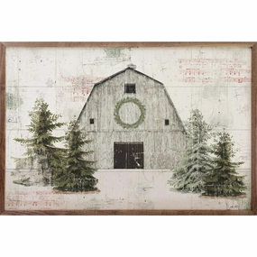 Wooded Holiday Barn Wood Framed Print 