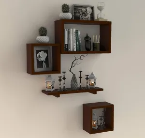 Wooden Floating Wall Shelf with 4 Shelves - MDF Wall Mounted Shelf for Living Room, Bedroom, Office Decor 