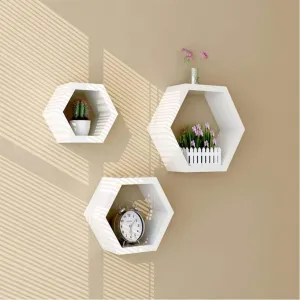 Wooden Hexagonal Wall Shelves Set of 3 