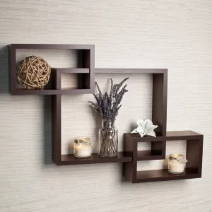 Wooden Wall Shelf for Living Room Stylish | Hanging Book Rack Organizer | Floating Display Showpiece Organizer (Set of 3 Cubes, Color-Brown) 