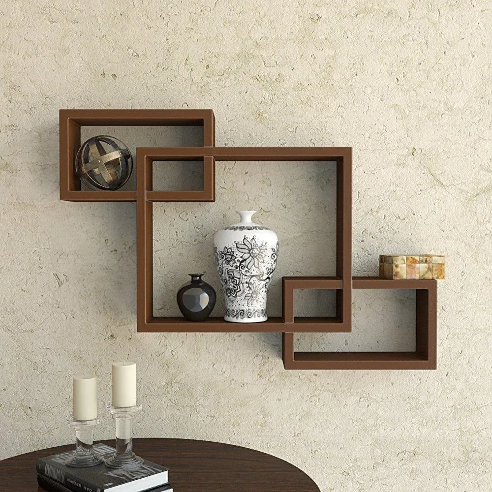Wooden Wall Shelf for Living Room Stylish | Hanging Book Rack Organizer | Floating Display Showpiece Organizer (Set of 3 Cubes, Color-Brown)