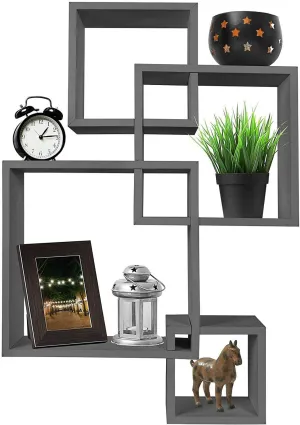Wooden Wall Shelf for Living Room Stylish | Hanging Book Rack Organizer | Floating Display Showpiece Organizer (Set of 4 Cubes, Color- Grey) 