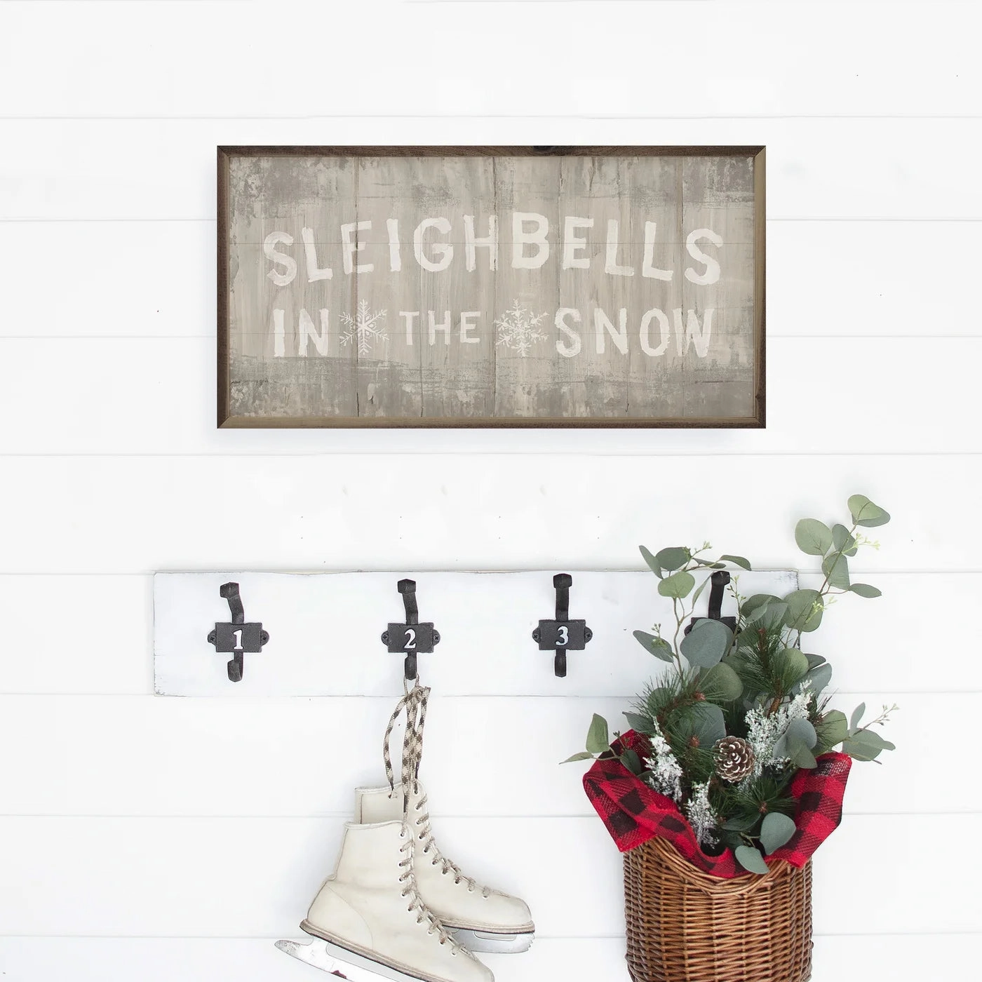 Woodland Holiday Sign Sleighbells Wood Framed Print