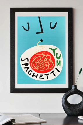Yum Spaghetti By Fox & Velvet A2 Art Print With Black Wooden Frame 